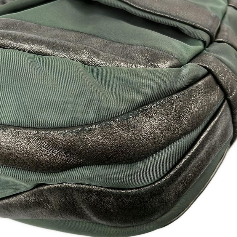 Prada Handbag - Dark Green X Dark Gray Leather Tag Leather