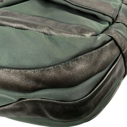Prada Handbag - Dark Green X Dark Gray Leather Tag Leather