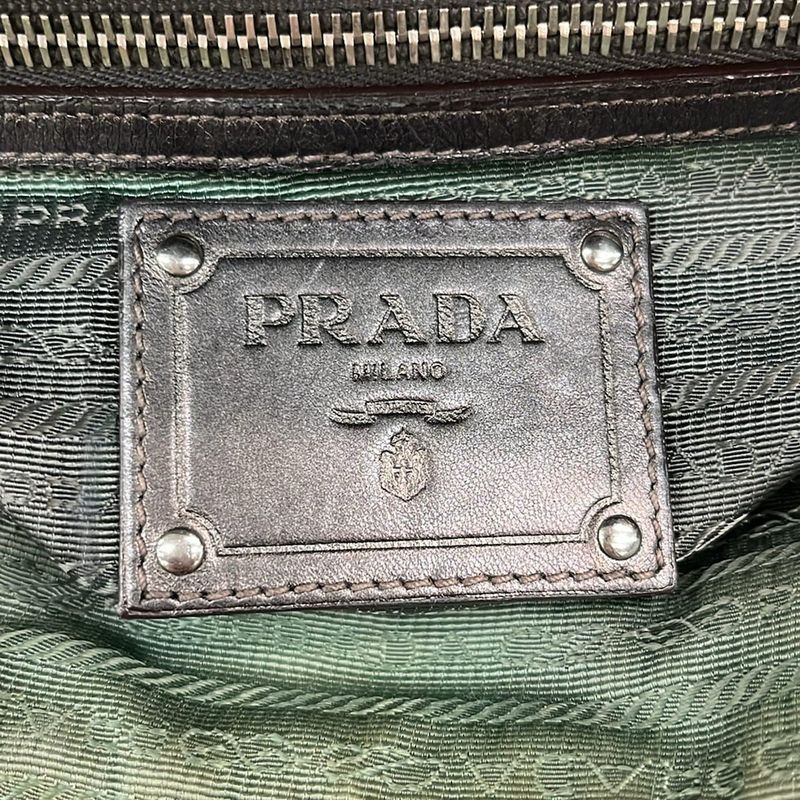 Prada Handbag - Dark Green X Dark Gray Leather Tag Leather