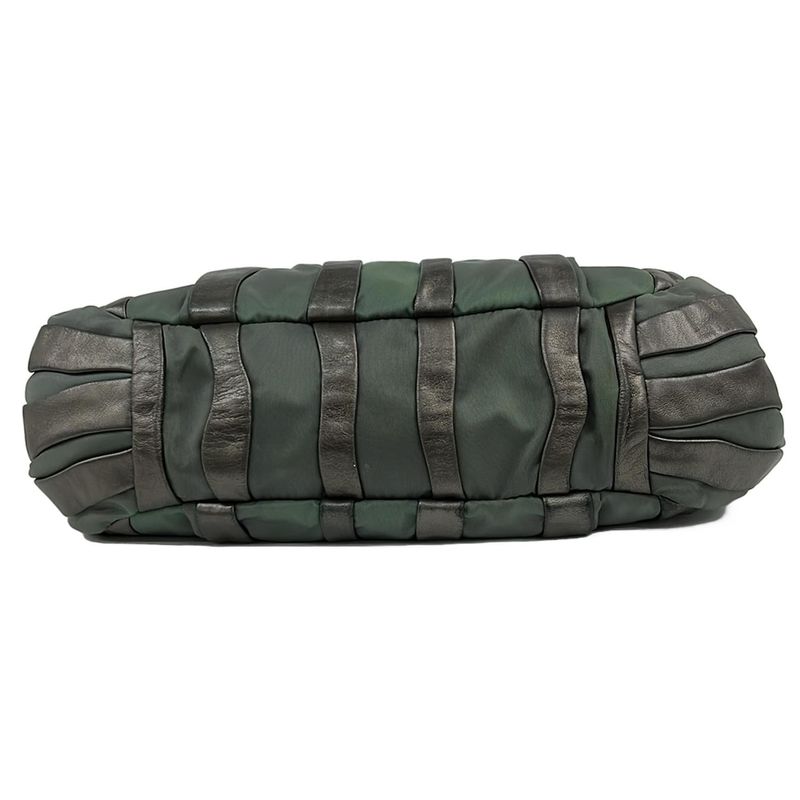 Prada Handbag - Dark Green X Dark Gray Leather Tag Leather