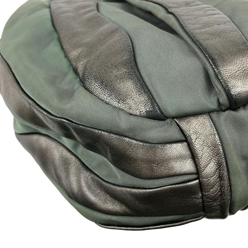 Prada Handbag - Dark Green X Dark Gray Leather Tag Leather