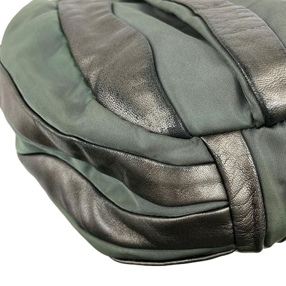 Prada Handbag - Dark Green X Dark Gray Leather Tag Leather