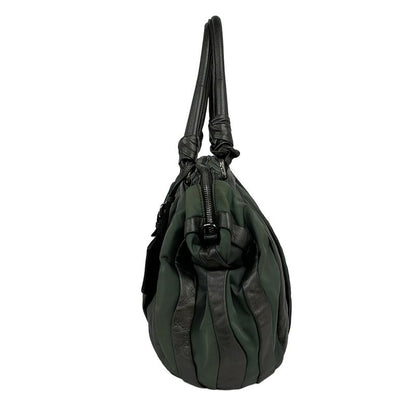 Prada Handbag - Dark Green X Dark Gray Leather Tag Leather