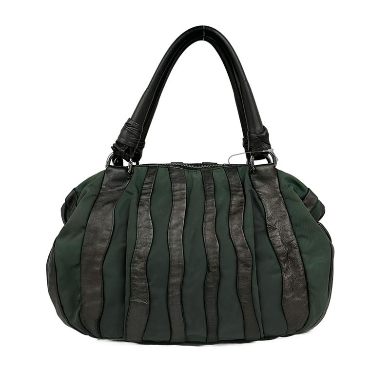 Prada Handbag - Dark Green X Dark Gray Leather Tag Leather