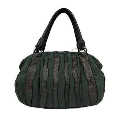 Prada Handbag - Dark Green X Dark Gray Leather Tag Leather