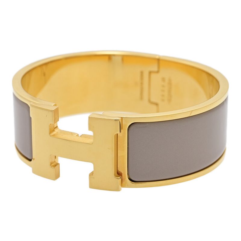 Hermes Classic Click Bangle Alloy Plated-61.9g Gold X Beige Present Reward []A