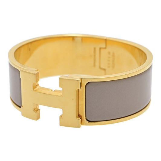 Hermes Classic Click Bangle Alloy Plated-61.9g Gold X Beige Present Reward []A