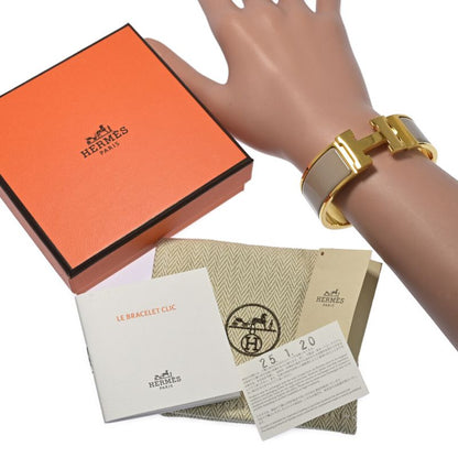 Hermes Classic Click Bangle Alloy Plated-61.9g Gold X Beige Present Reward []A