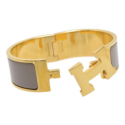 Hermes Classic Click Bangle Alloy Plated-61.9g Gold X Beige Present Reward []A
