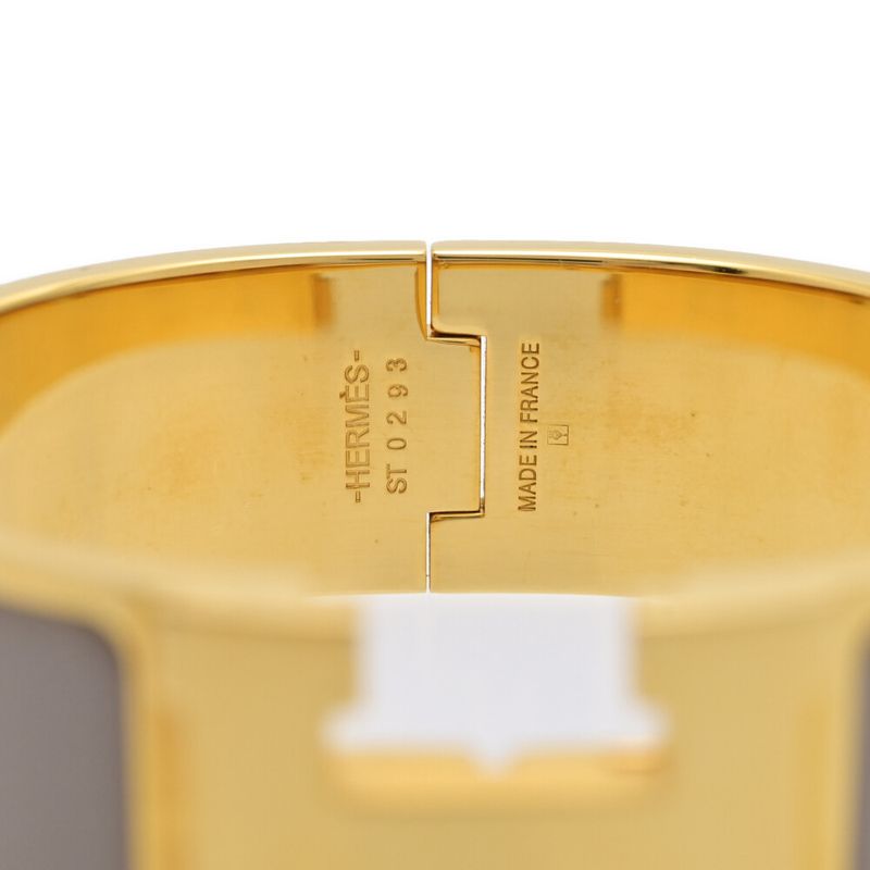 Hermes Classic Click Bangle Alloy Plated-61.9g Gold X Beige Present Reward []A