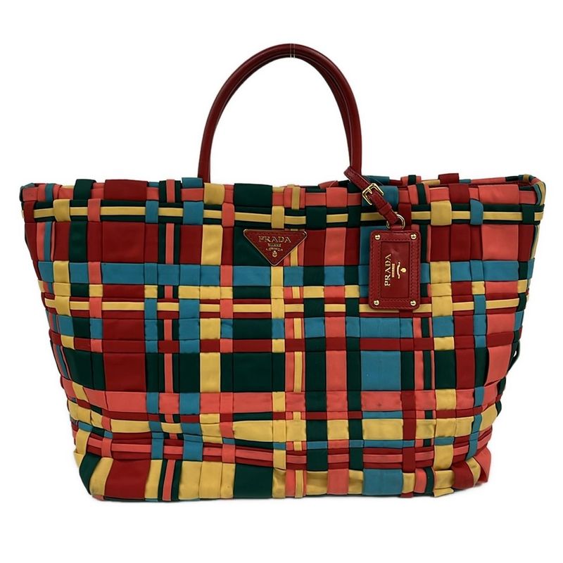 Prada Tote Bag - Red X Light Blue X Multi-braided Leather