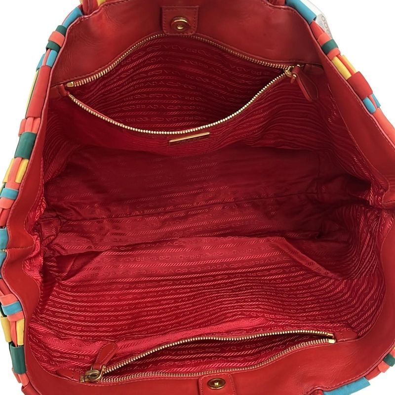 Prada Tote Bag - Red X Light Blue X Multi-braided Leather