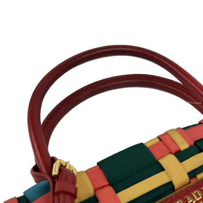 Prada Tote Bag - Red X Light Blue X Multi-braided Leather