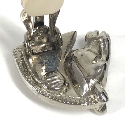 Hermes Earrings Cheval Horse Logo Metal Silver