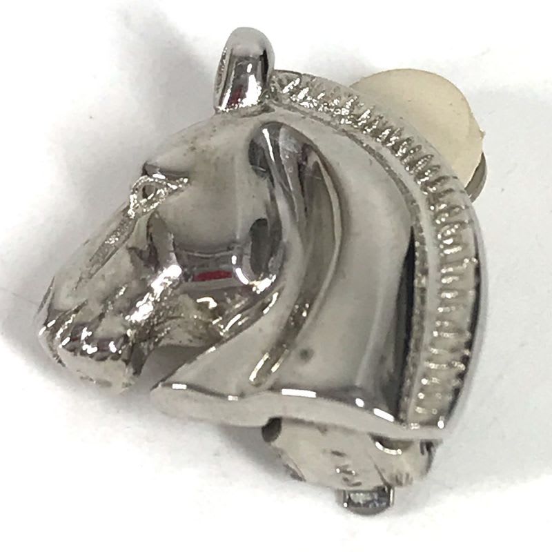Hermes Earrings Cheval Horse Logo Metal Silver