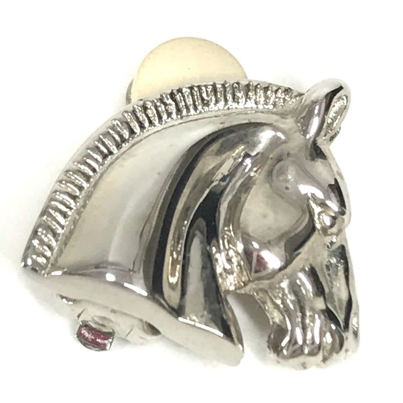 Hermes Earrings Cheval Horse Logo Metal Silver