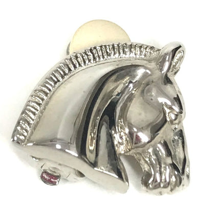 Hermes Earrings Cheval Horse Logo Metal Silver