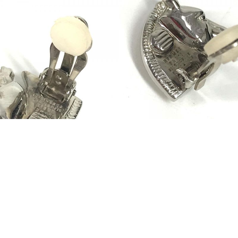 Hermes Earrings Cheval Horse Logo Metal Silver