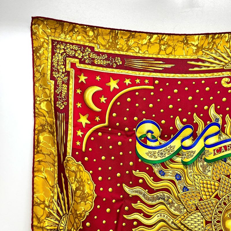Hermes Scarf Carpe DIEM Enjoy The Day Sun Moon Star Silk Red