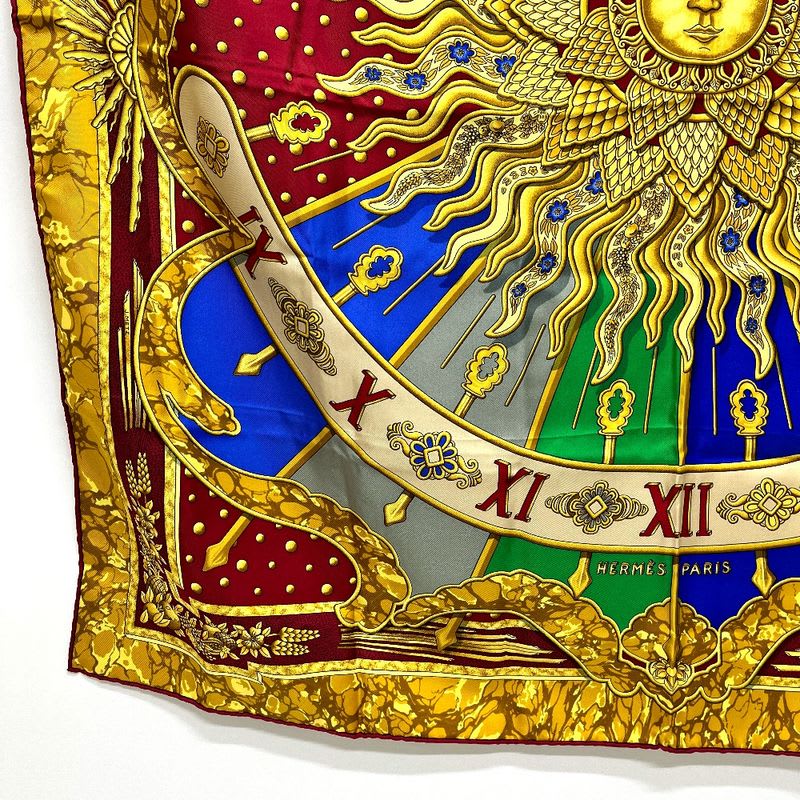 Hermes Scarf Carpe DIEM Enjoy The Day Sun Moon Star Silk Red