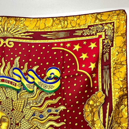 Hermes Scarf Carpe DIEM Enjoy The Day Sun Moon Star Silk Red