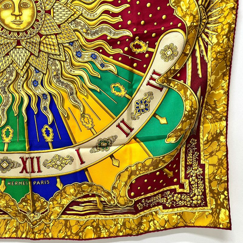 Hermes Scarf Carpe DIEM Enjoy The Day Sun Moon Star Silk Red