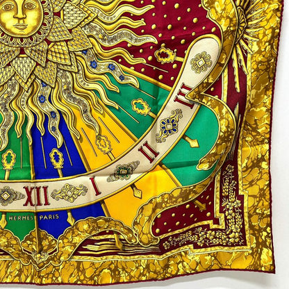 Hermes Scarf Carpe DIEM Enjoy The Day Sun Moon Star Silk Red
