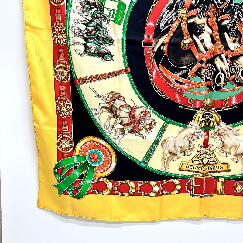 Hermes Scarf Chevaux de Trait YAMA SILK Orange