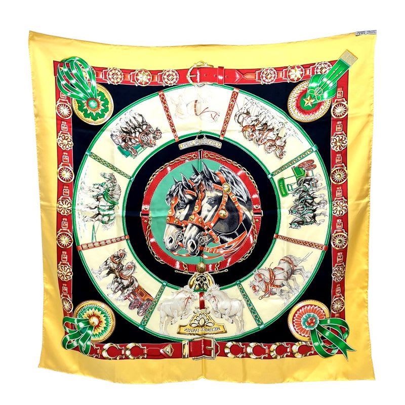 Hermes Scarf Chevaux de Trait YAMA SILK Orange