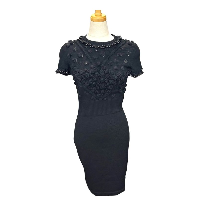 Chanel Dress Bijou Decoration P36973 Wool Black