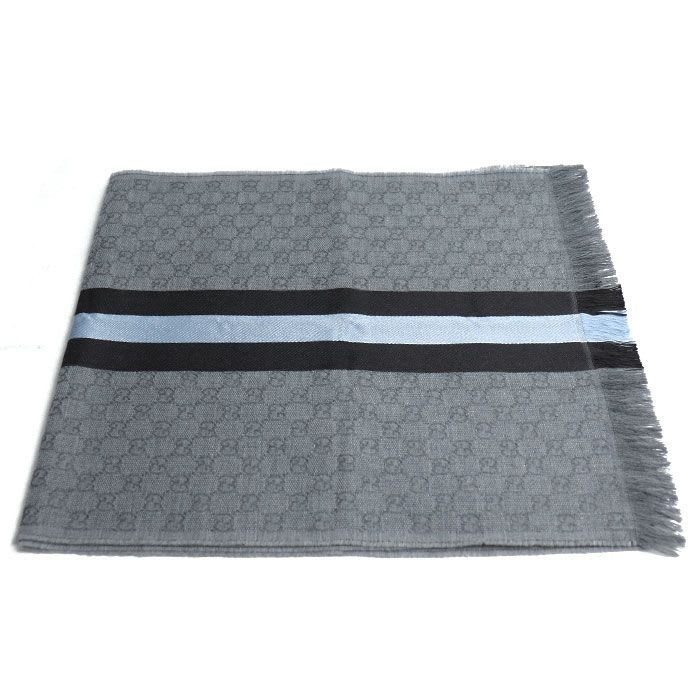 Gucci Sherry Line Muffler Gray Brown Sky Blue 4g704 1469 Unisex Scarf