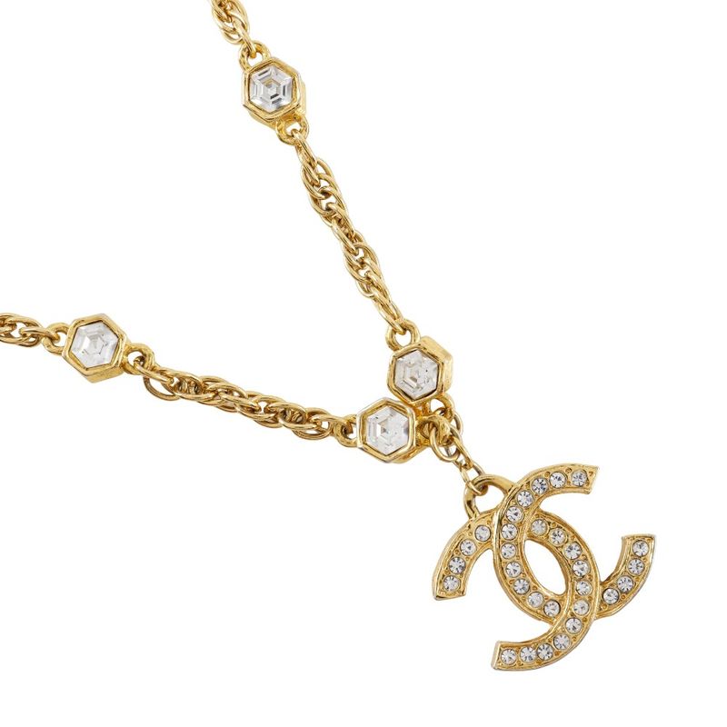 Chanel Cocomark Vintage Gold Plated X Rhinestone Women's 37g Necklace
