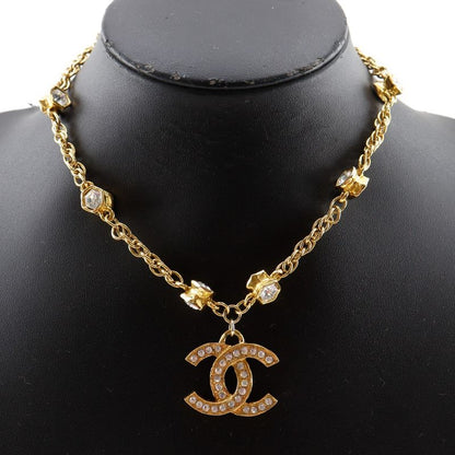 Chanel Cocomark Vintage Gold Plated X Rhinestone Women's 37g Necklace