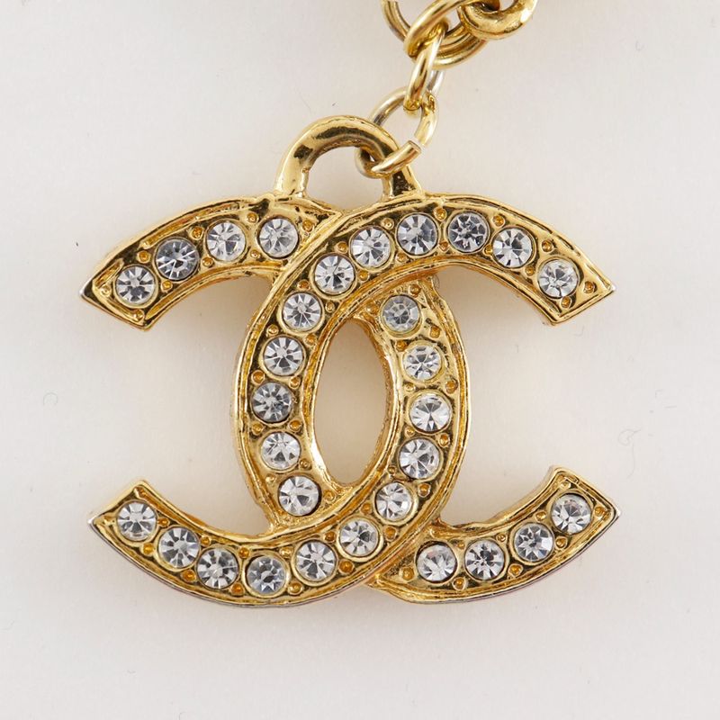 Chanel Cocomark Vintage Gold Plated X Rhinestone Women's 37g Necklace