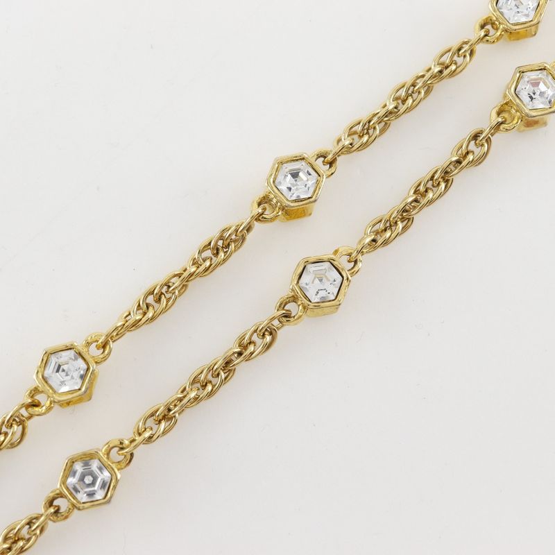 Chanel Cocomark Vintage Gold Plated X Rhinestone Women's 37g Necklace