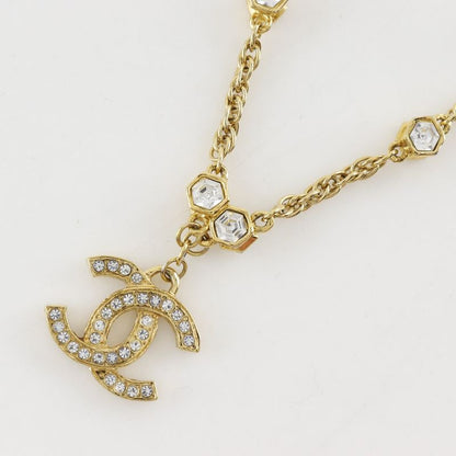 Chanel Cocomark Vintage Gold Plated X Rhinestone Women's 37g Necklace