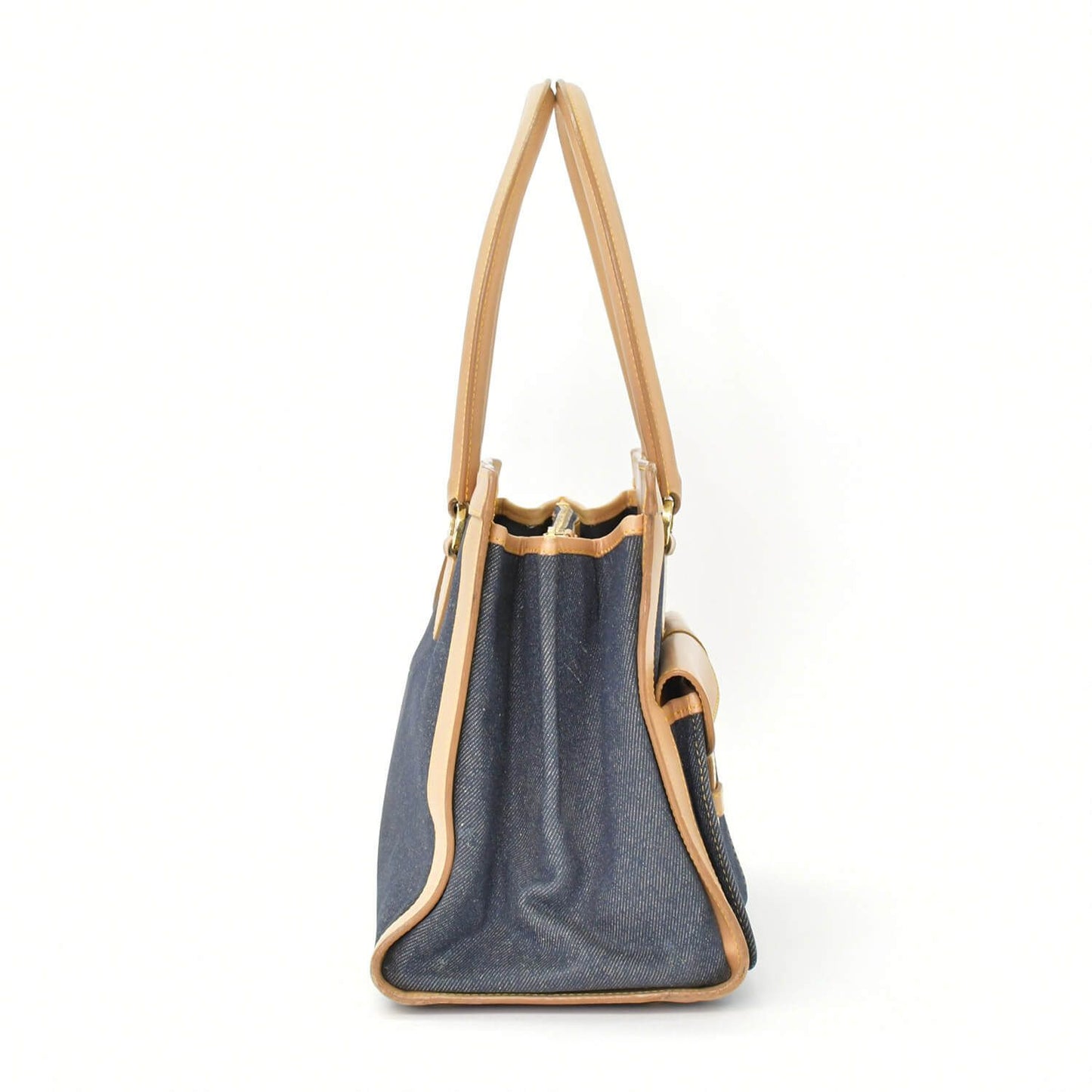 Dior Handbag BO B Denim Leather Navy Brown Gold — view 4