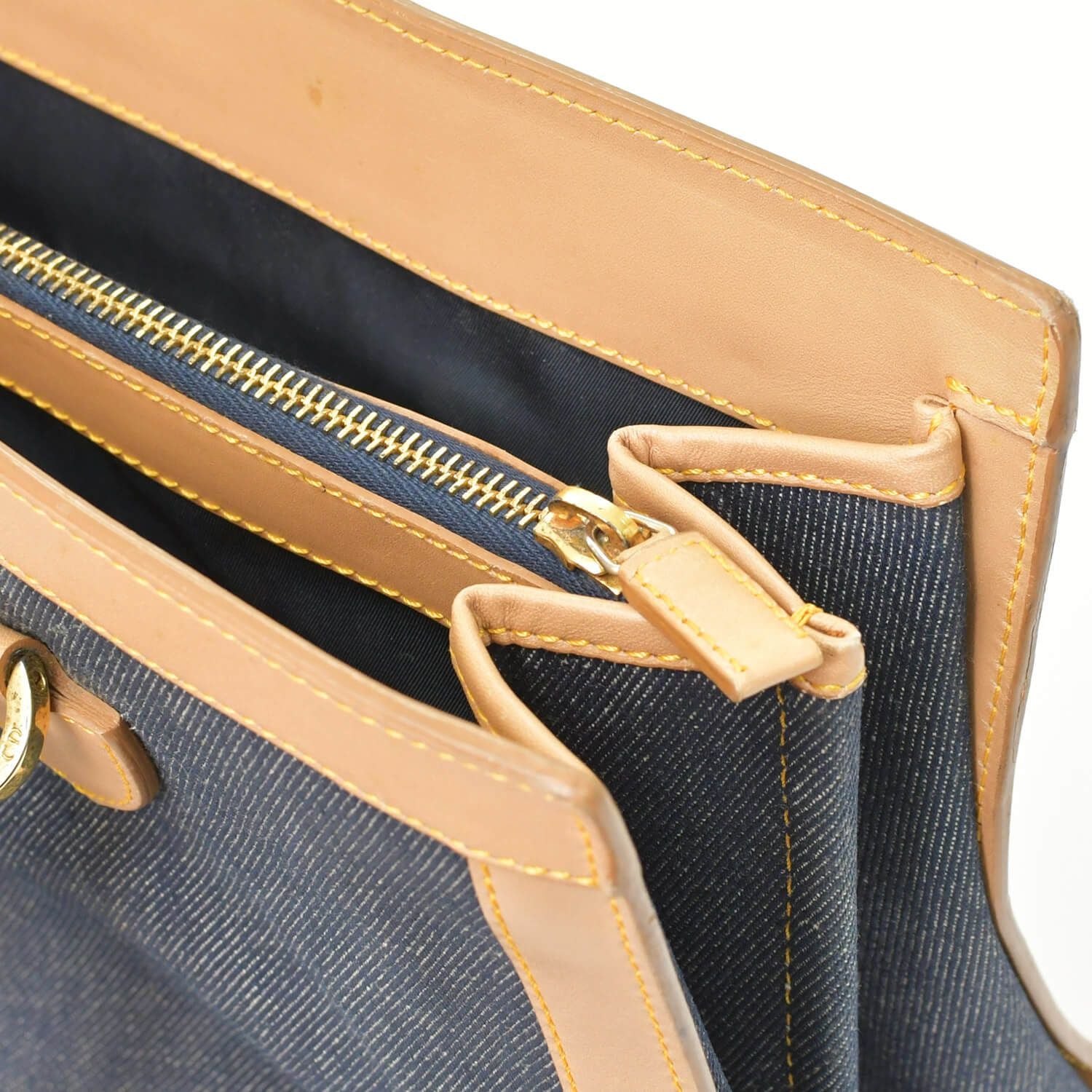 Dior Handbag BO B Denim Leather Navy Brown Gold — view 7