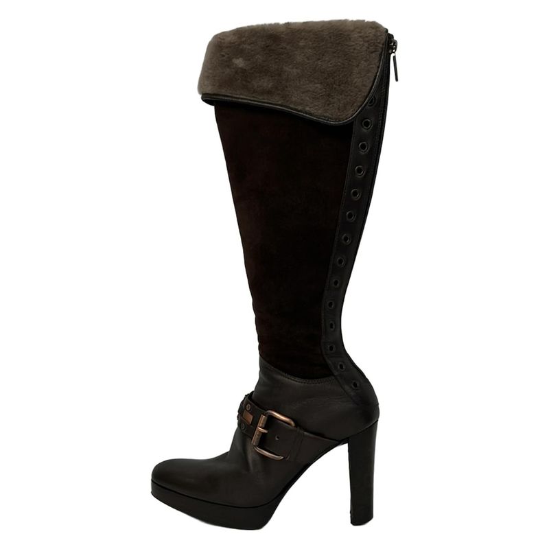 Celine Long Boots 37 C Women's - Dark Brown Leather