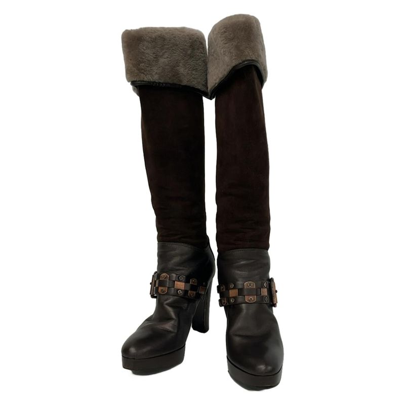 Celine Long Boots 37 C Women's - Dark Brown Leather