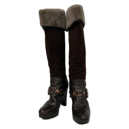 Celine Long Boots 37 C Women's - Dark Brown Leather