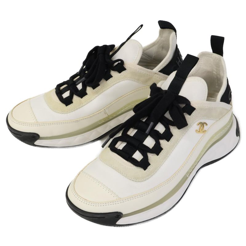 Chanel G35617 Velvet Calfskin Kakeru Fabric Coco Mark Low Cut Sneakers 38