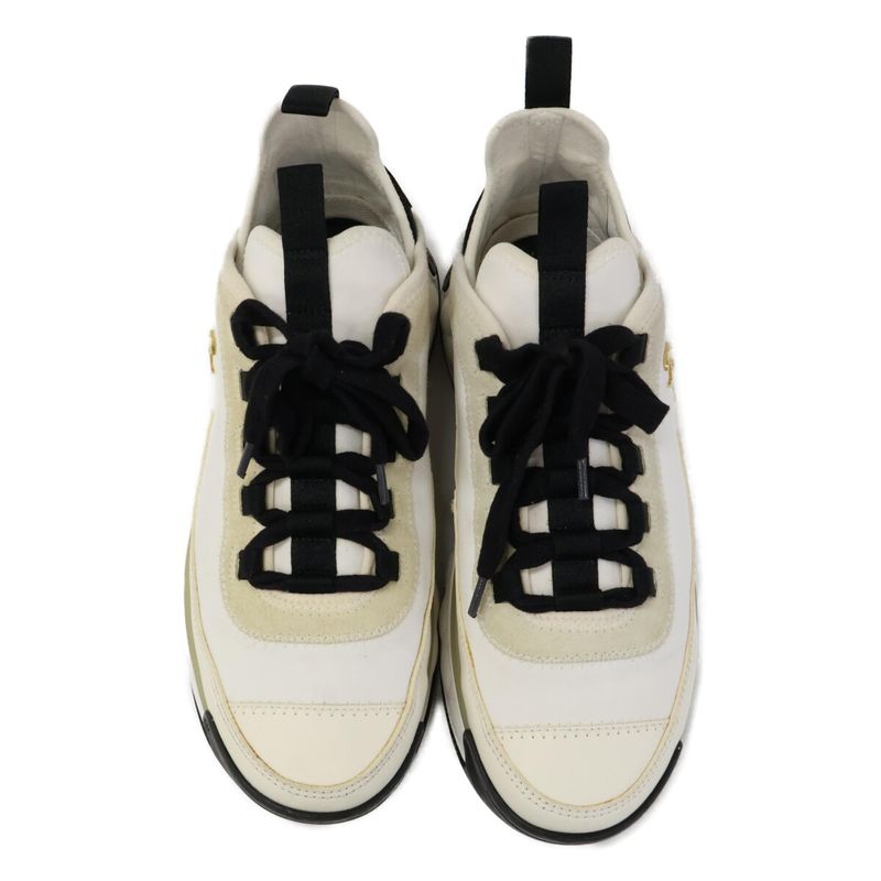 Chanel G35617 Velvet Calfskin Kakeru Fabric Coco Mark Low Cut Sneakers 38