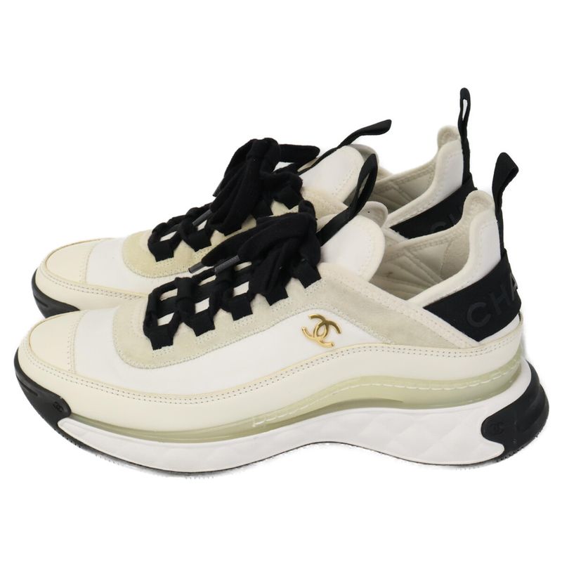 Chanel G35617 Velvet Calfskin Kakeru Fabric Coco Mark Low Cut Sneakers 38