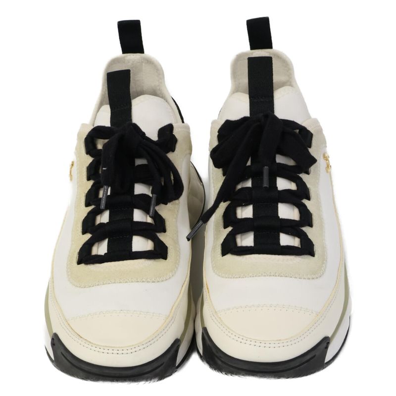 Chanel G35617 Velvet Calfskin Kakeru Fabric Coco Mark Low Cut Sneakers 38