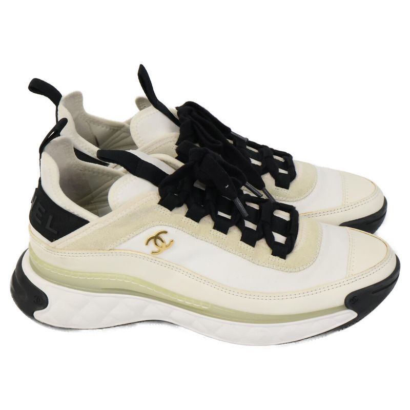 Chanel G35617 Velvet Calfskin Kakeru Fabric Coco Mark Low Cut Sneakers 38