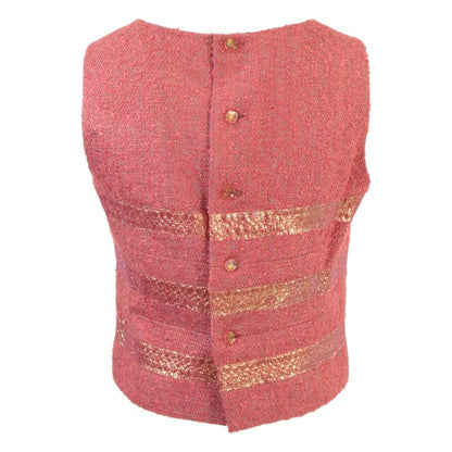 Chanel [ ]99P P13196v07517 Striped Silk Blend Sleeveless Tops Skirt Tweed 38