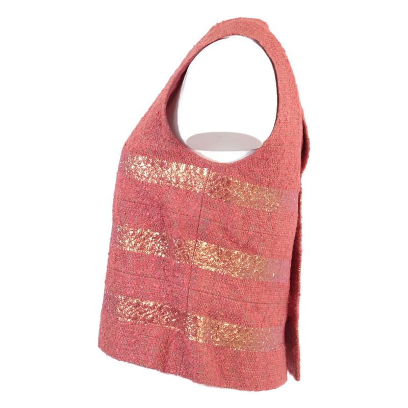 Chanel [ ]99P P13196v07517 Striped Silk Blend Sleeveless Tops Skirt Tweed 38