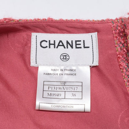 Chanel [ ]99P P13196v07517 Striped Silk Blend Sleeveless Tops Skirt Tweed 38