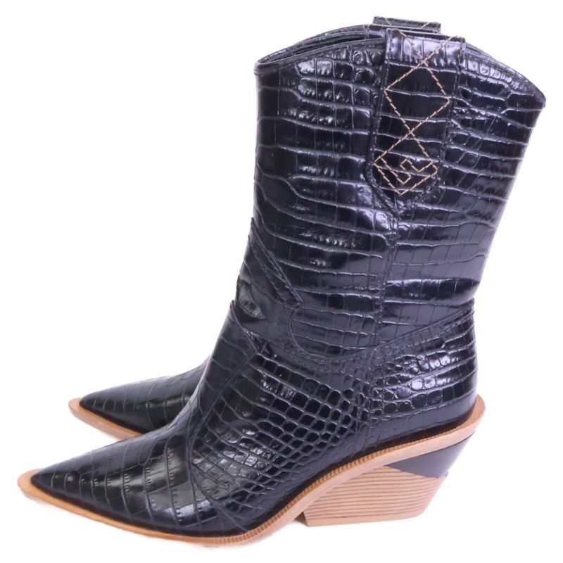 Fendi Similar Croco Shape Push Cut Walk Western Boots 36